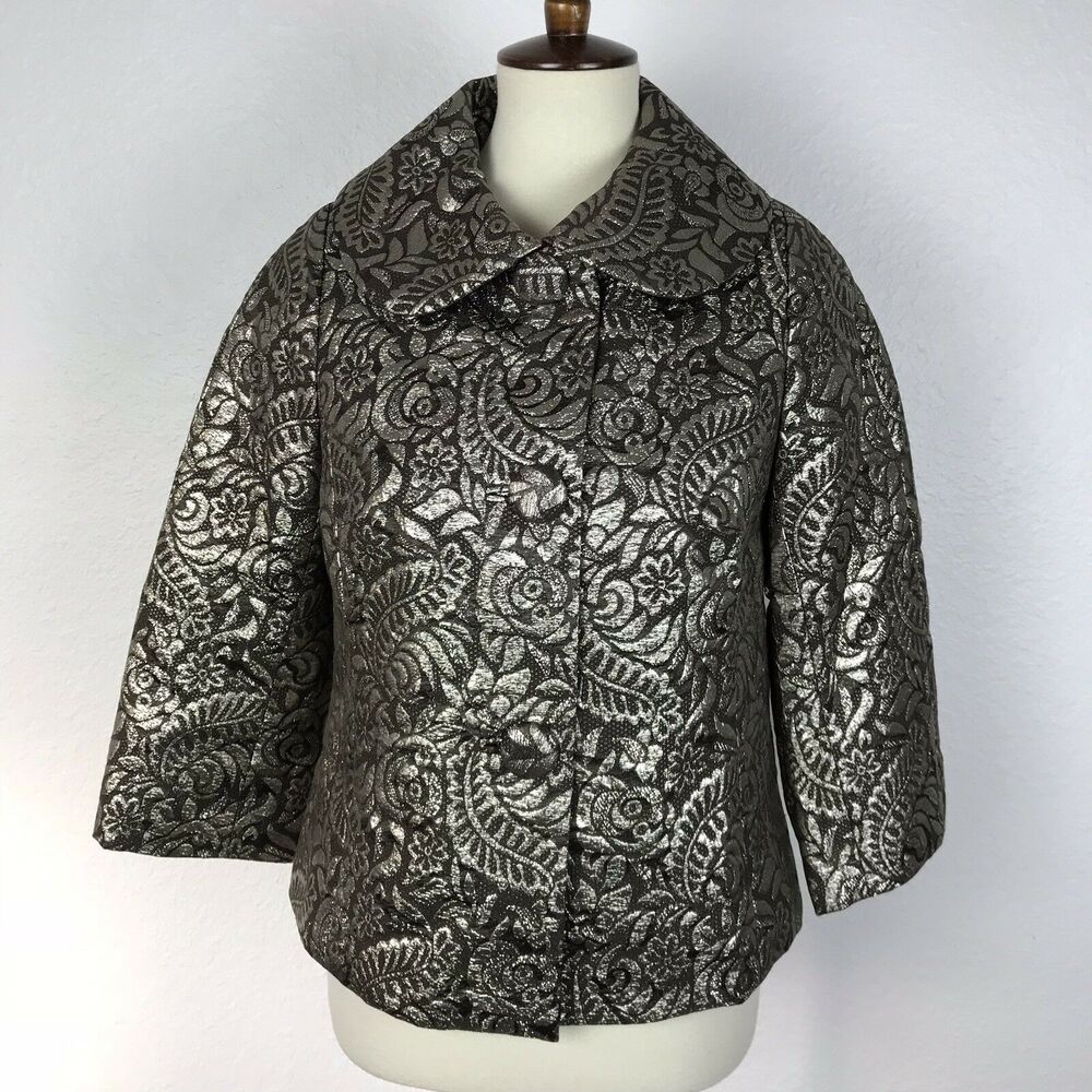 Banana Republic Jacket Women S Blazer Floral Metallic Brocade Silk Blend Evening